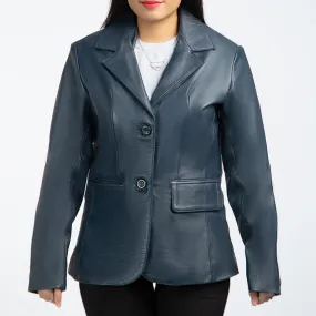 Blue Leather Blazer Women