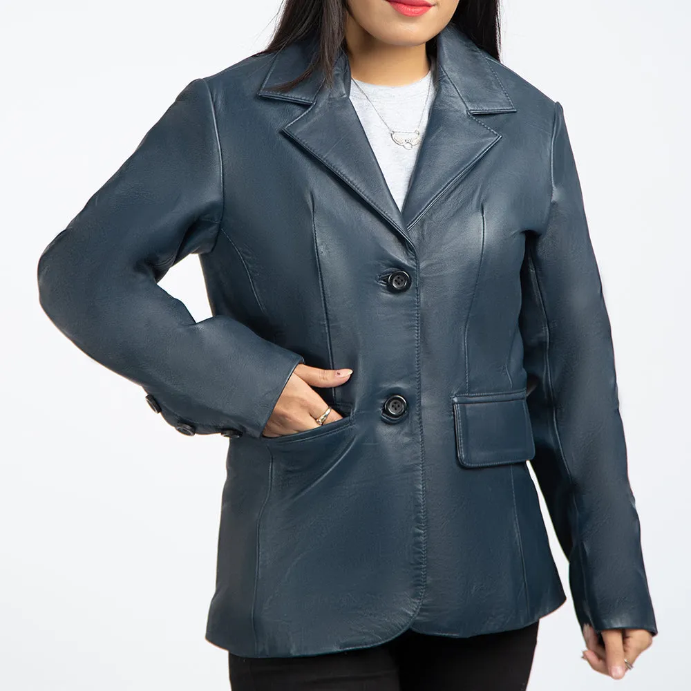 Blue Leather Blazer Women