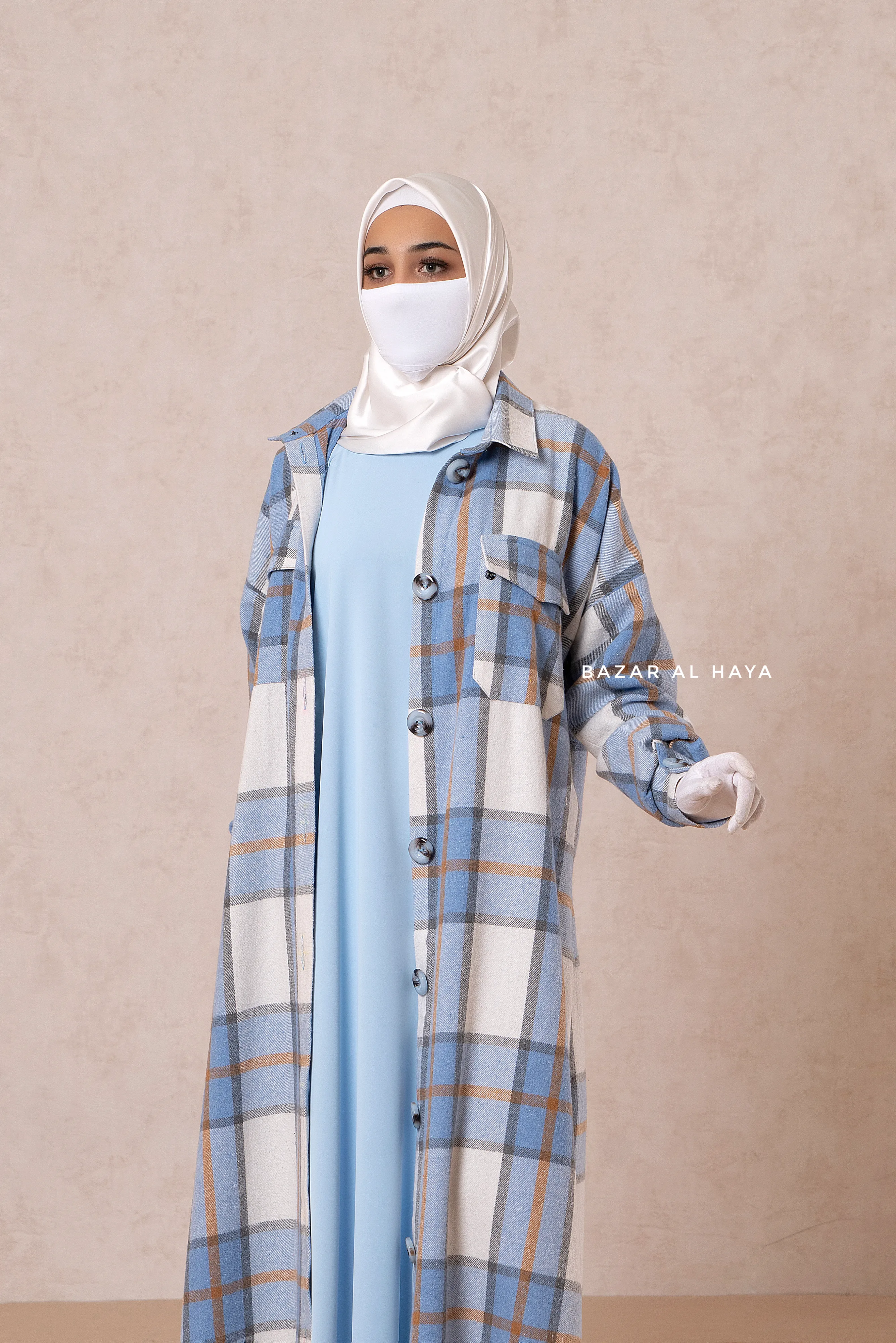 Blue Zada Plaid Shirt Dress In Cotton & Cashmere - Spring/Fall Outfit