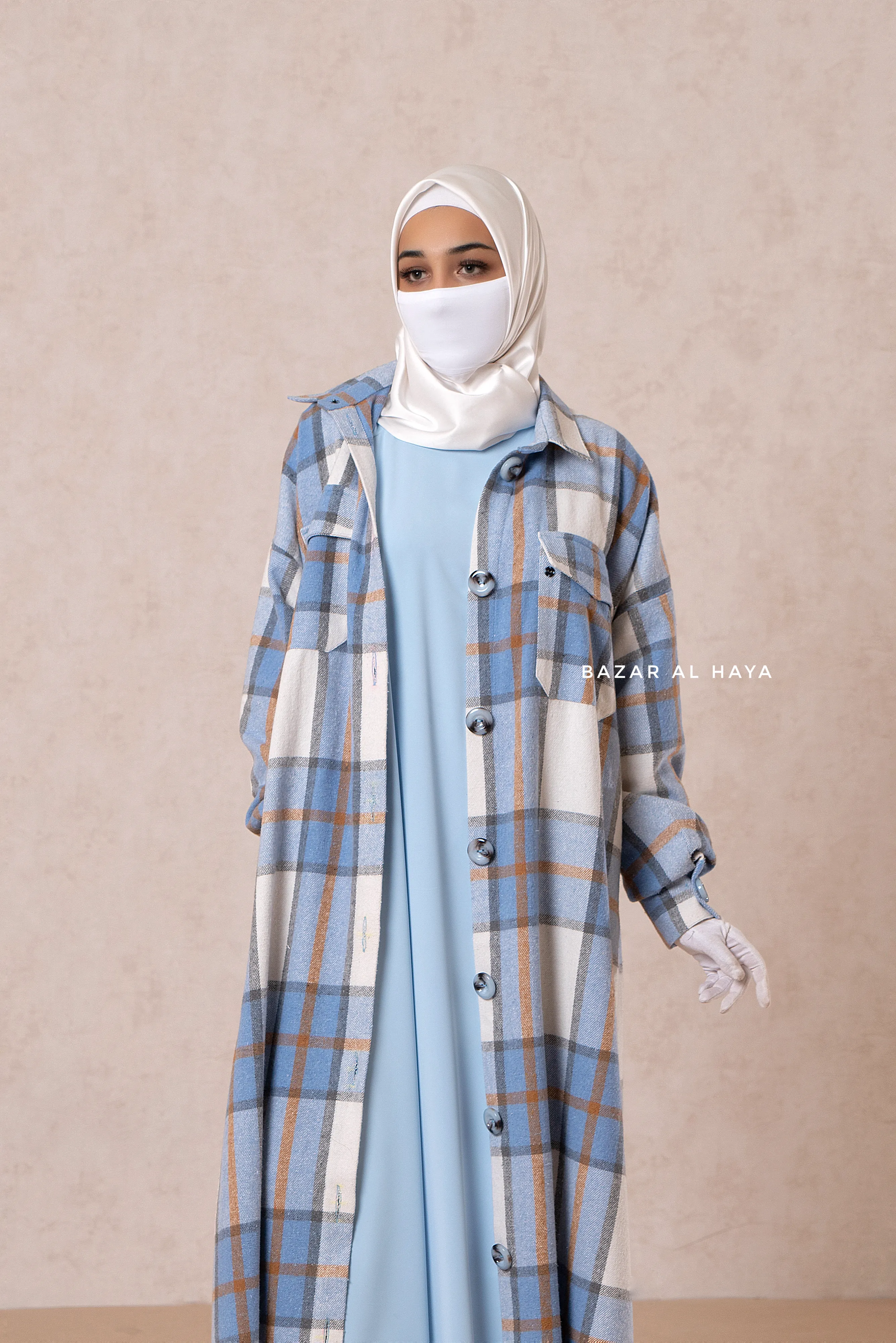 Blue Zada Plaid Shirt Dress In Cotton & Cashmere - Spring/Fall Outfit