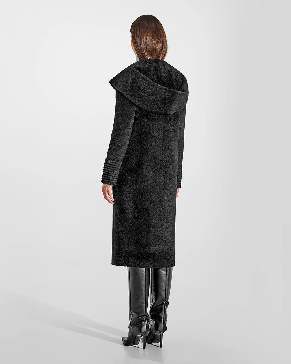 Bouclé Alpaca Long Hooded Coat