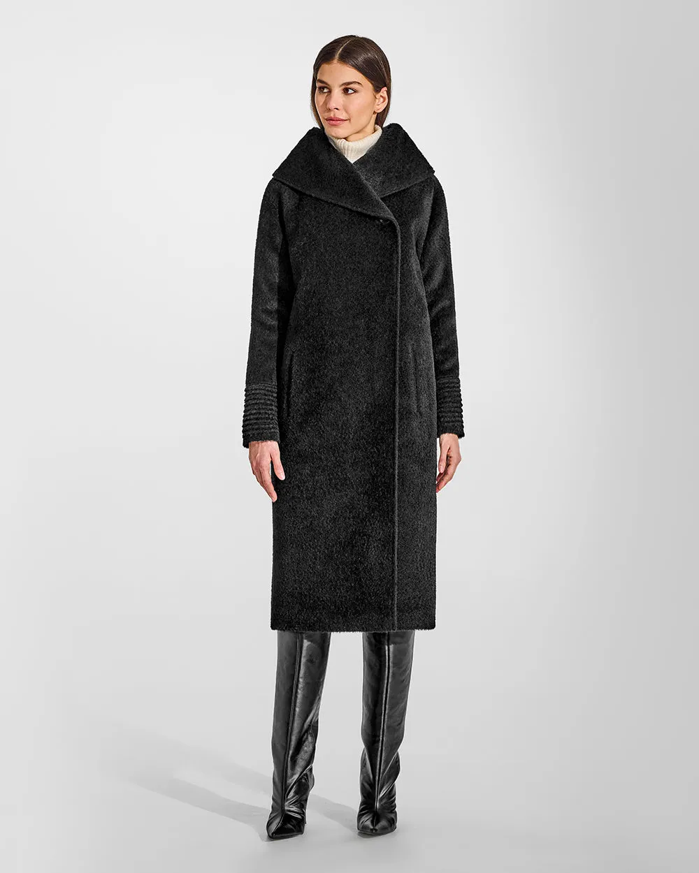 Bouclé Alpaca Long Hooded Coat