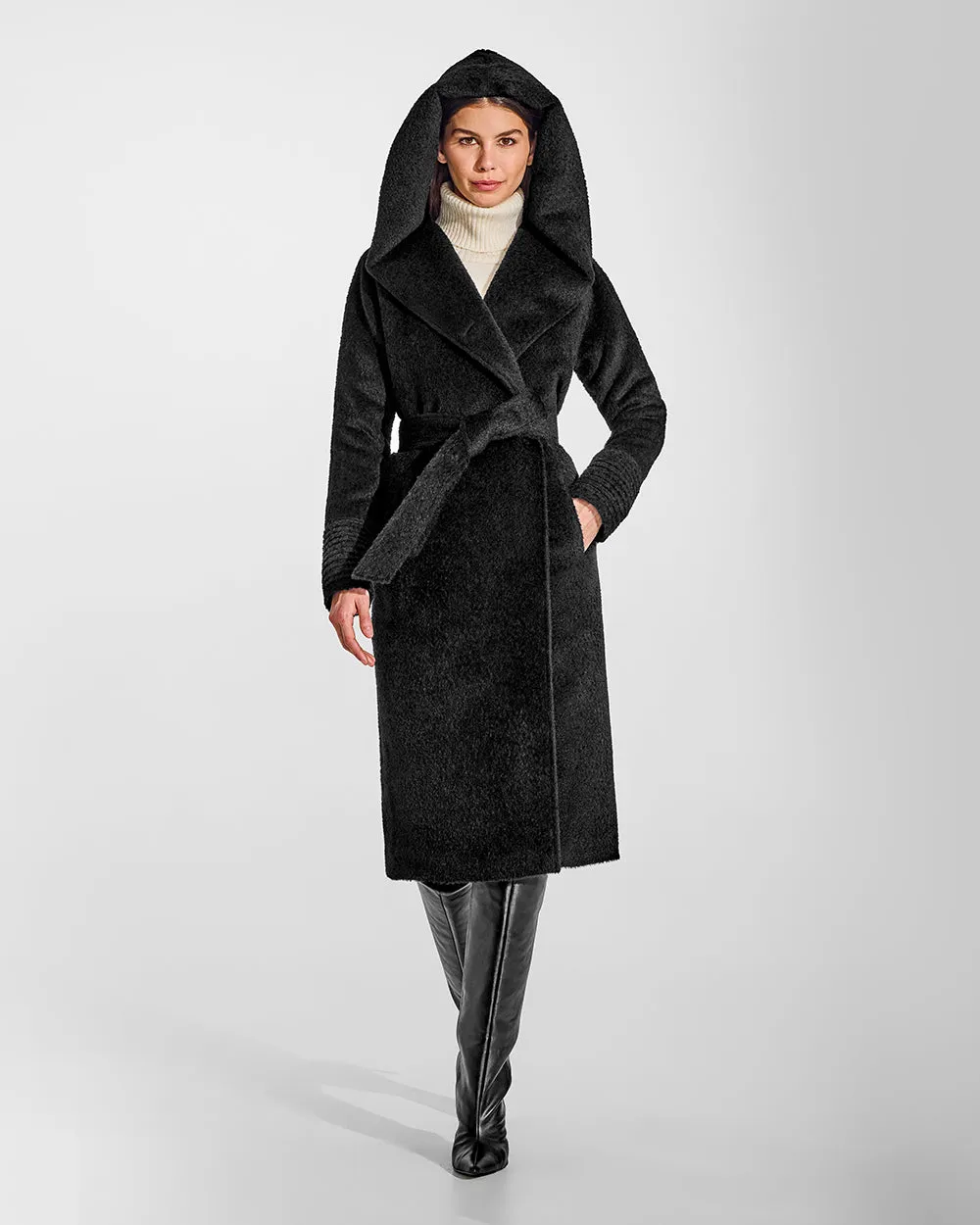 Bouclé Alpaca Long Hooded Coat