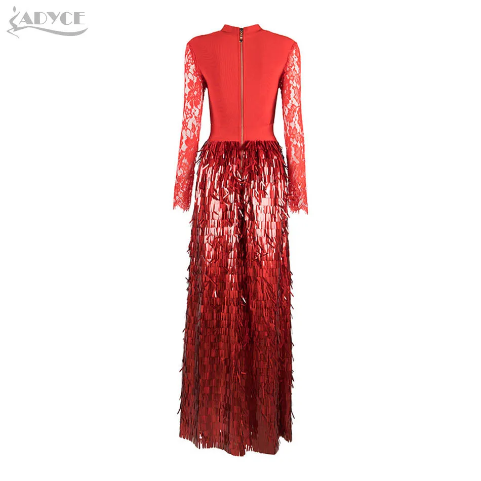 Brand Lace Sequins Long Sleeve Maxİ Dress