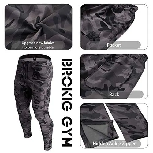 BROKIG Mens Zip Joggers Pants - Casual Gym Workout Track Pants Comfortable Slim Fit Tapered Sweatpants with Pockets (Small, Camo Grey)