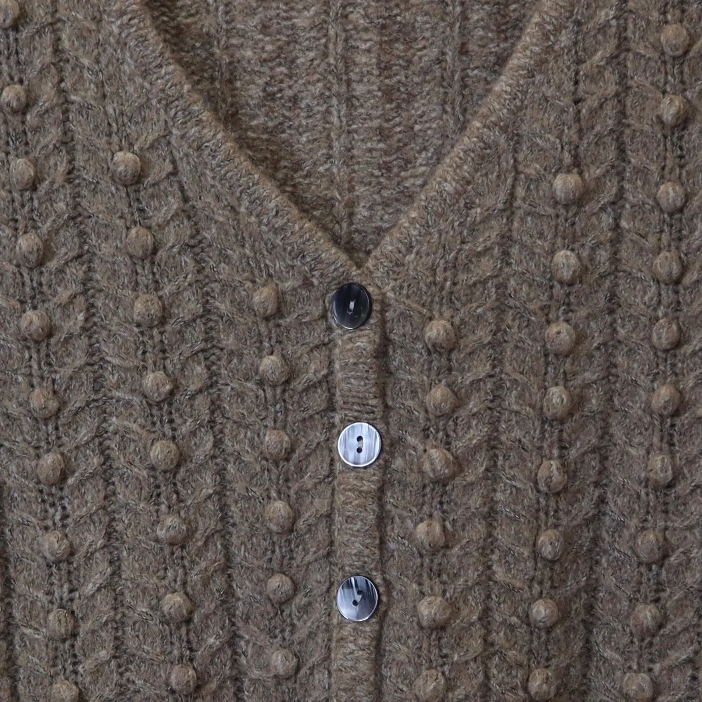 Brown Cardigan with Popcorn-Stitching