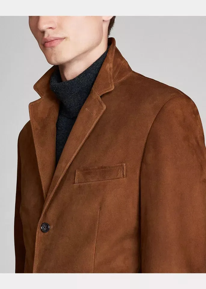 Brown Suede Leather Blazer Men