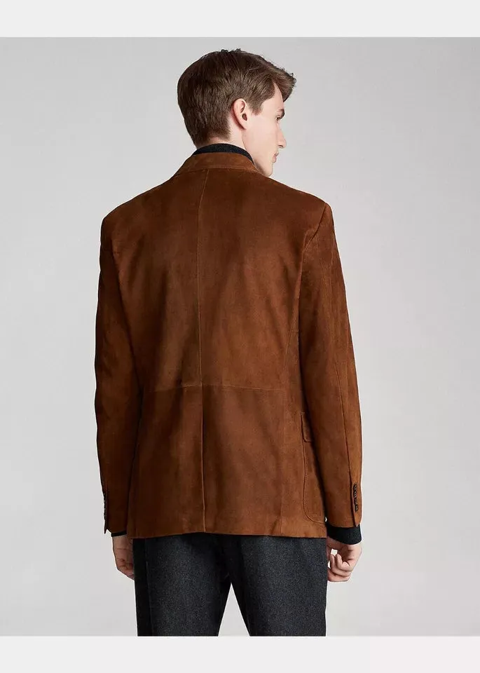 Brown Suede Leather Blazer Men