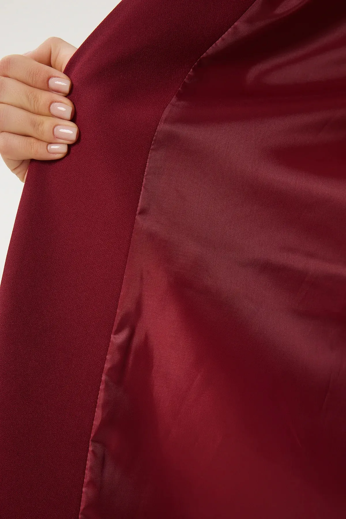 Burgundy Shawl Collar Gathered Detailed Woven Blazer Jacket