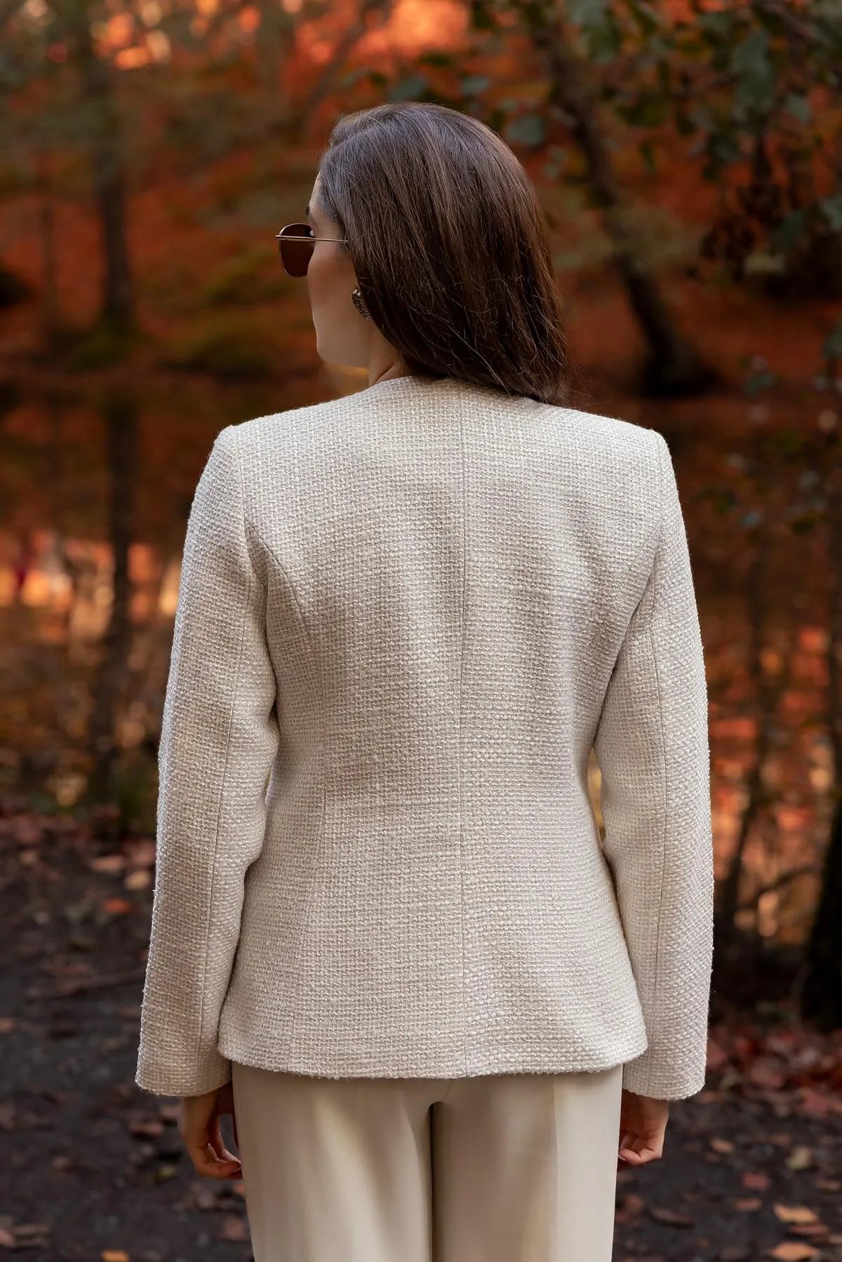 Button Detailed Tweed Jacket - CREAM