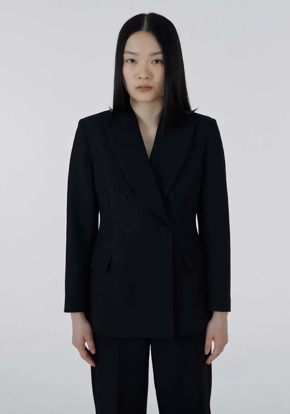 Button double-breasted blazer - Black