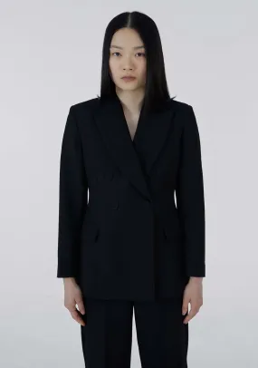 Button double-breasted blazer - Black