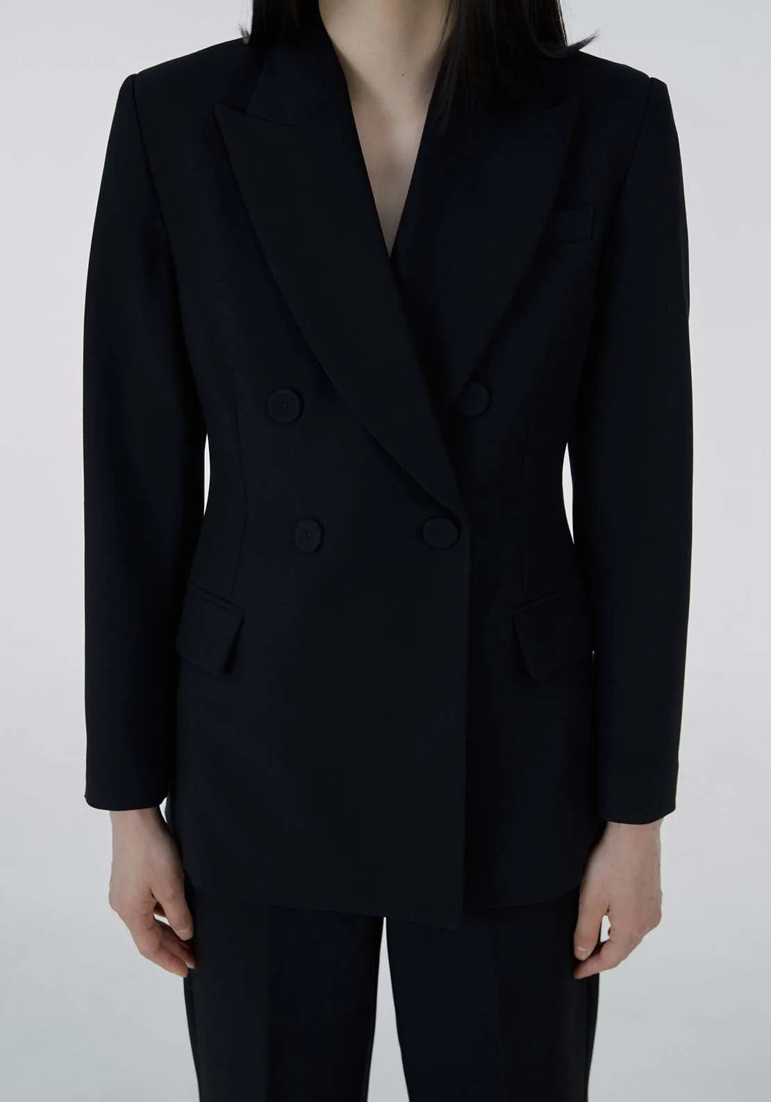 Button double-breasted blazer - Black