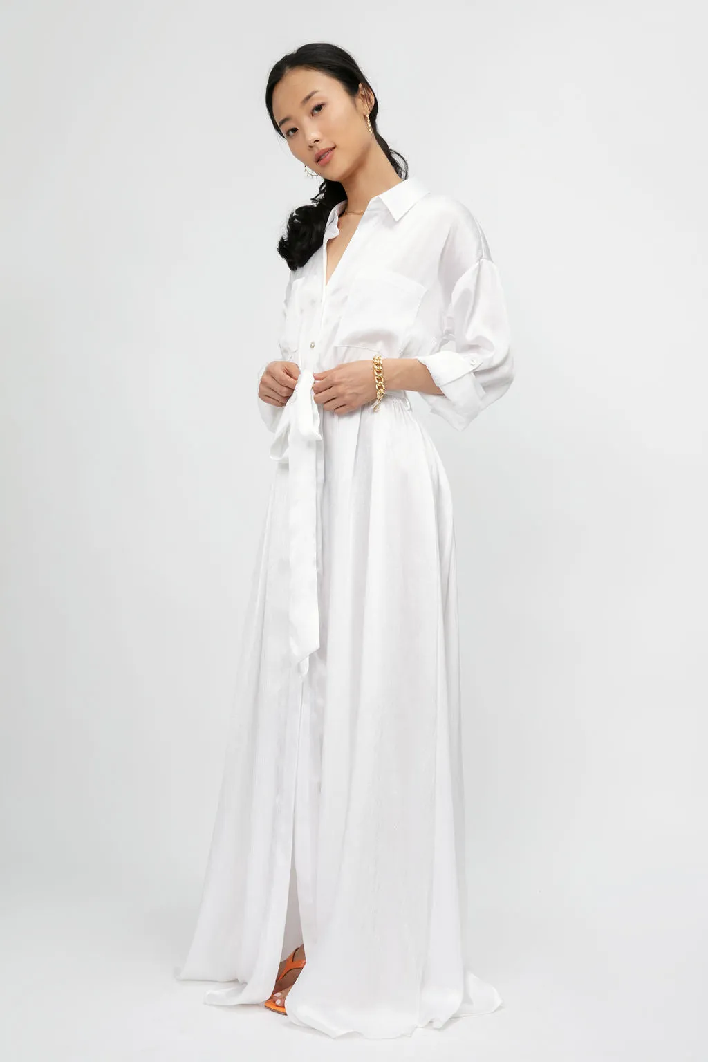 Cammi Long Shirt Dress in White