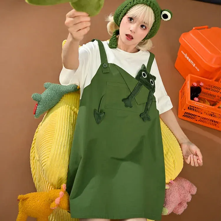 Cartoon Frog Fake Two Pieces Loose T-shirt Dress