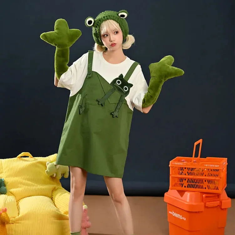 Cartoon Frog Fake Two Pieces Loose T-shirt Dress