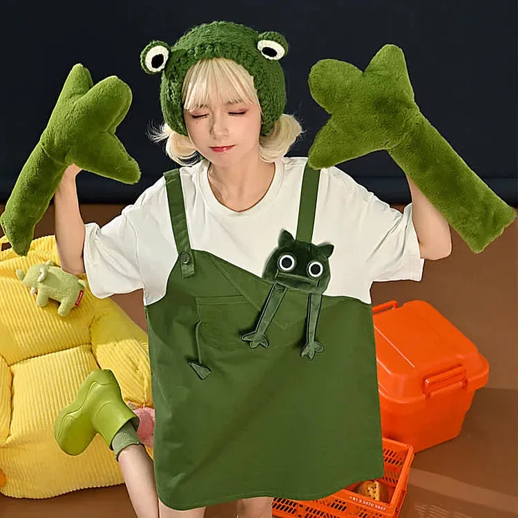Cartoon Frog Fake Two Pieces Loose T-shirt Dress