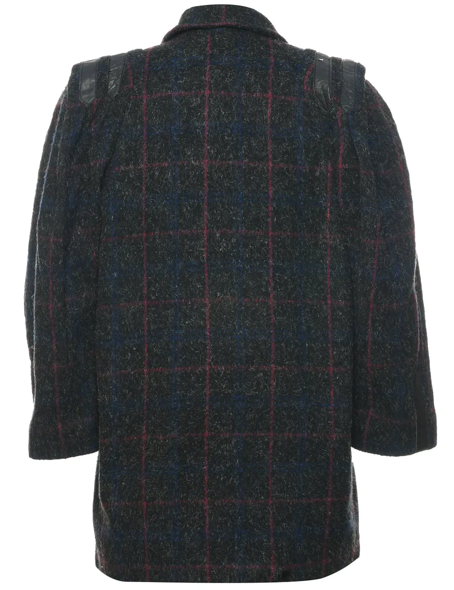 Checked Pattern Wool Coat - M