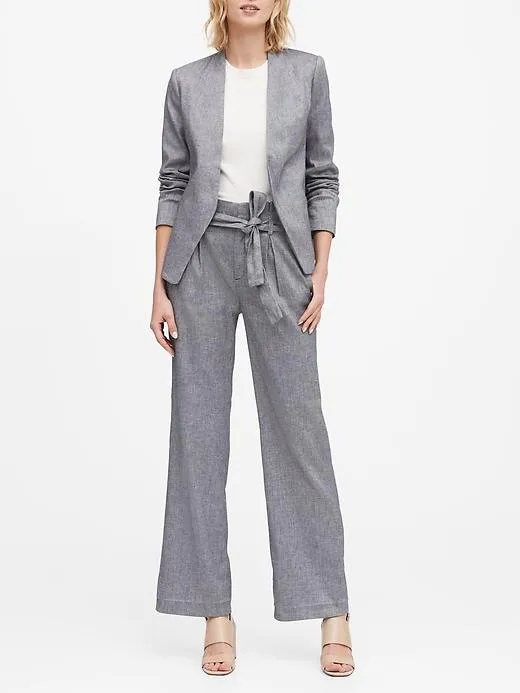 Collarless Linen-Cotton Blazer in Navy