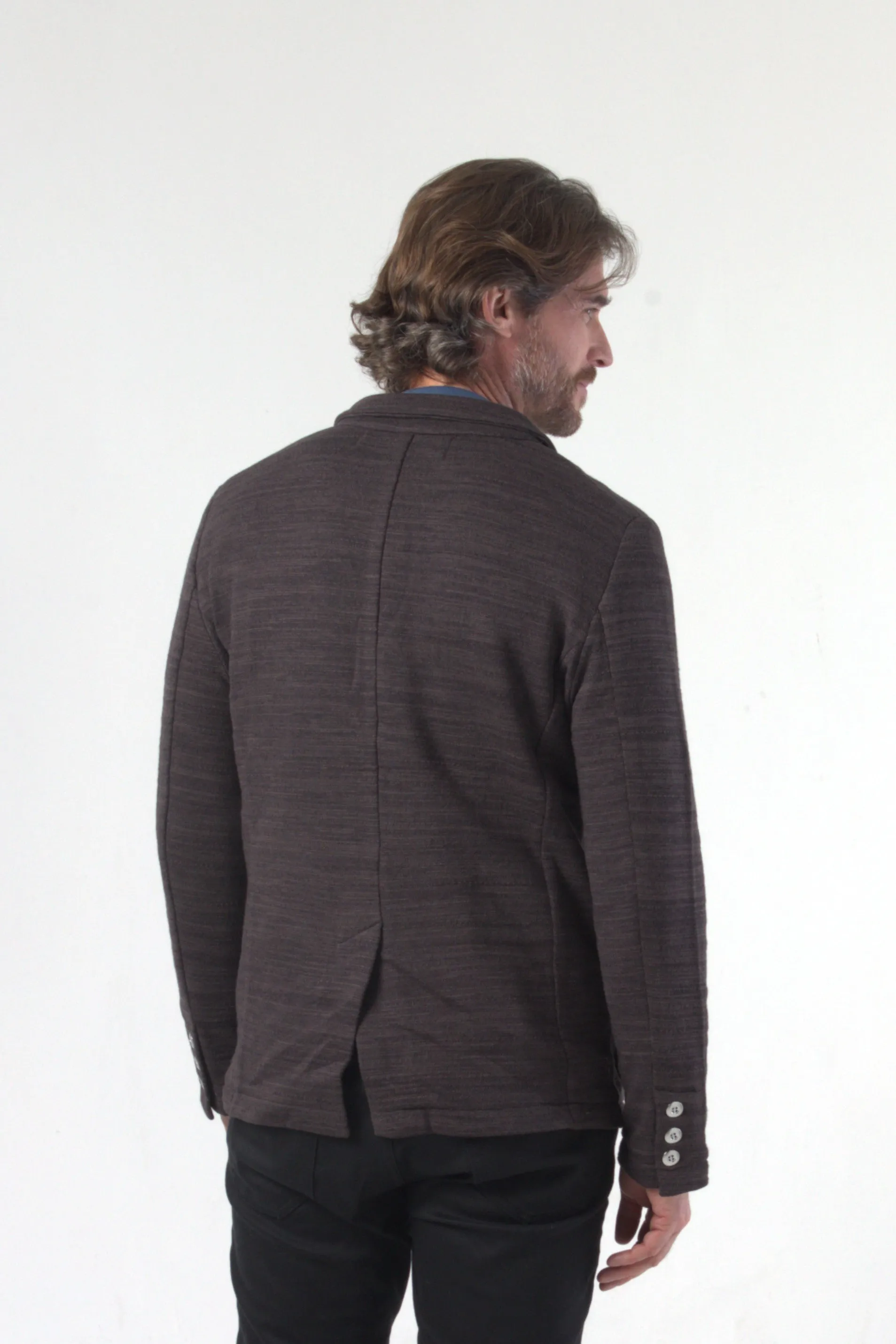Cotton Bamboo Texture Stripe Lining Knit Blazer