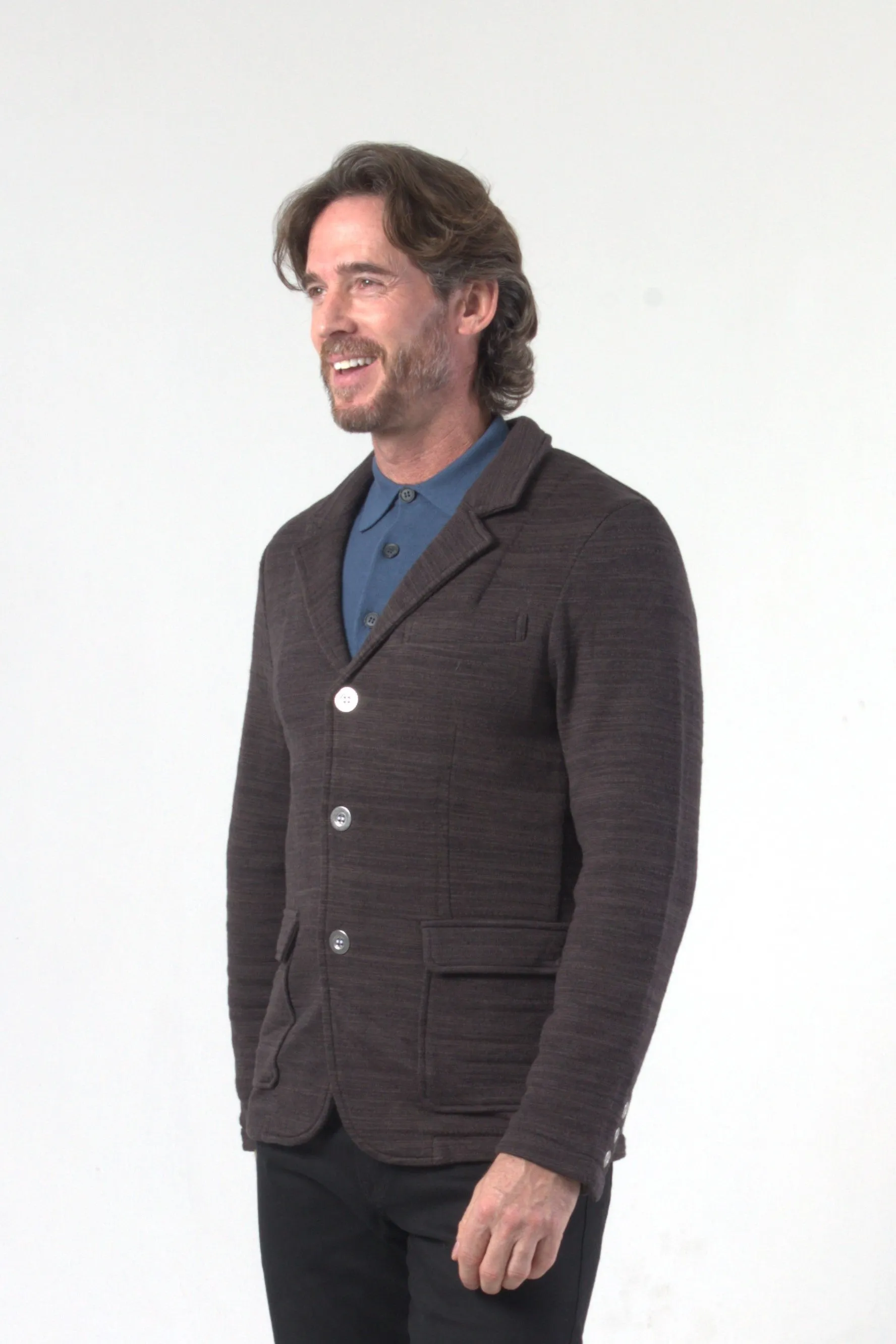 Cotton Bamboo Texture Stripe Lining Knit Blazer