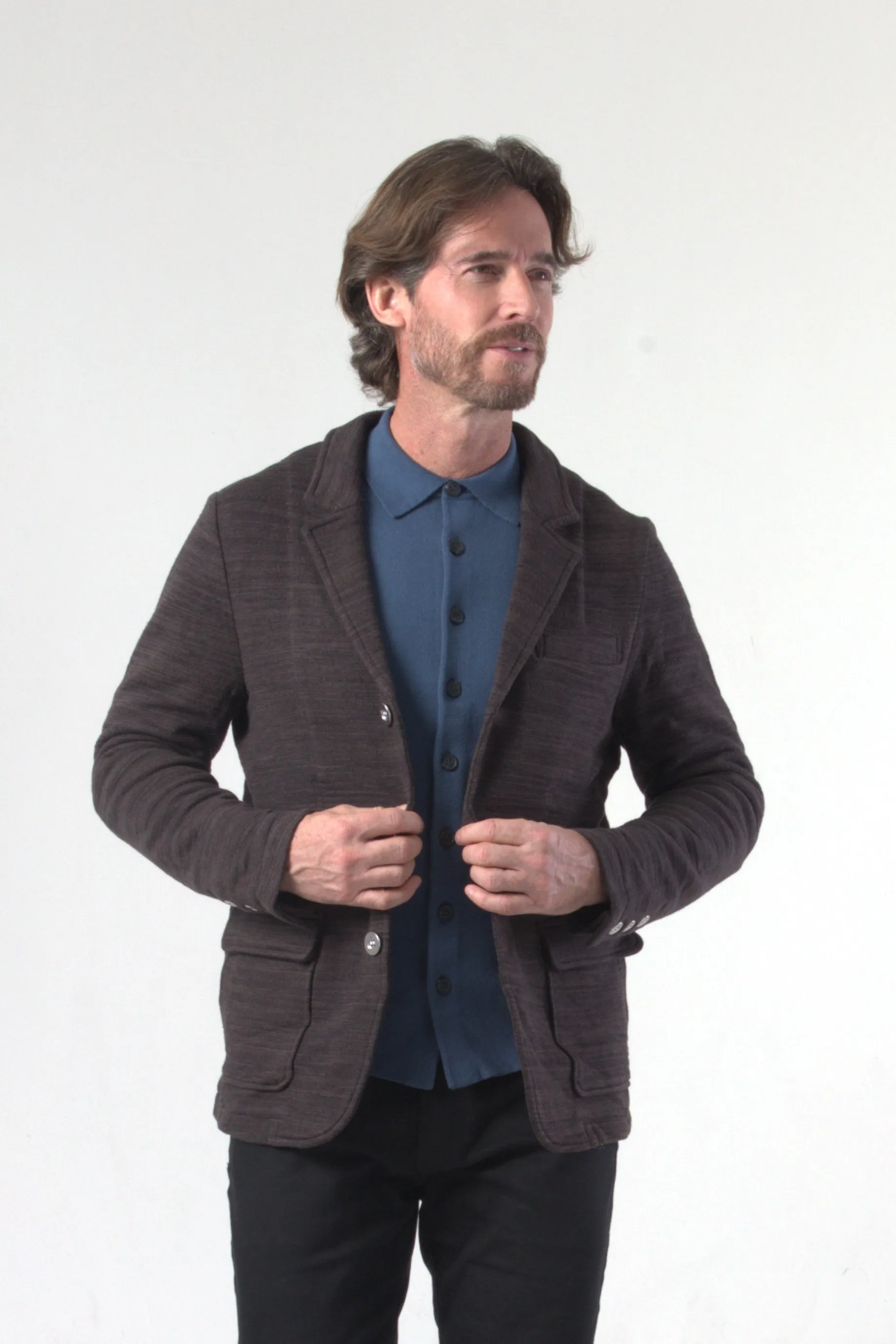 Cotton Bamboo Texture Stripe Lining Knit Blazer