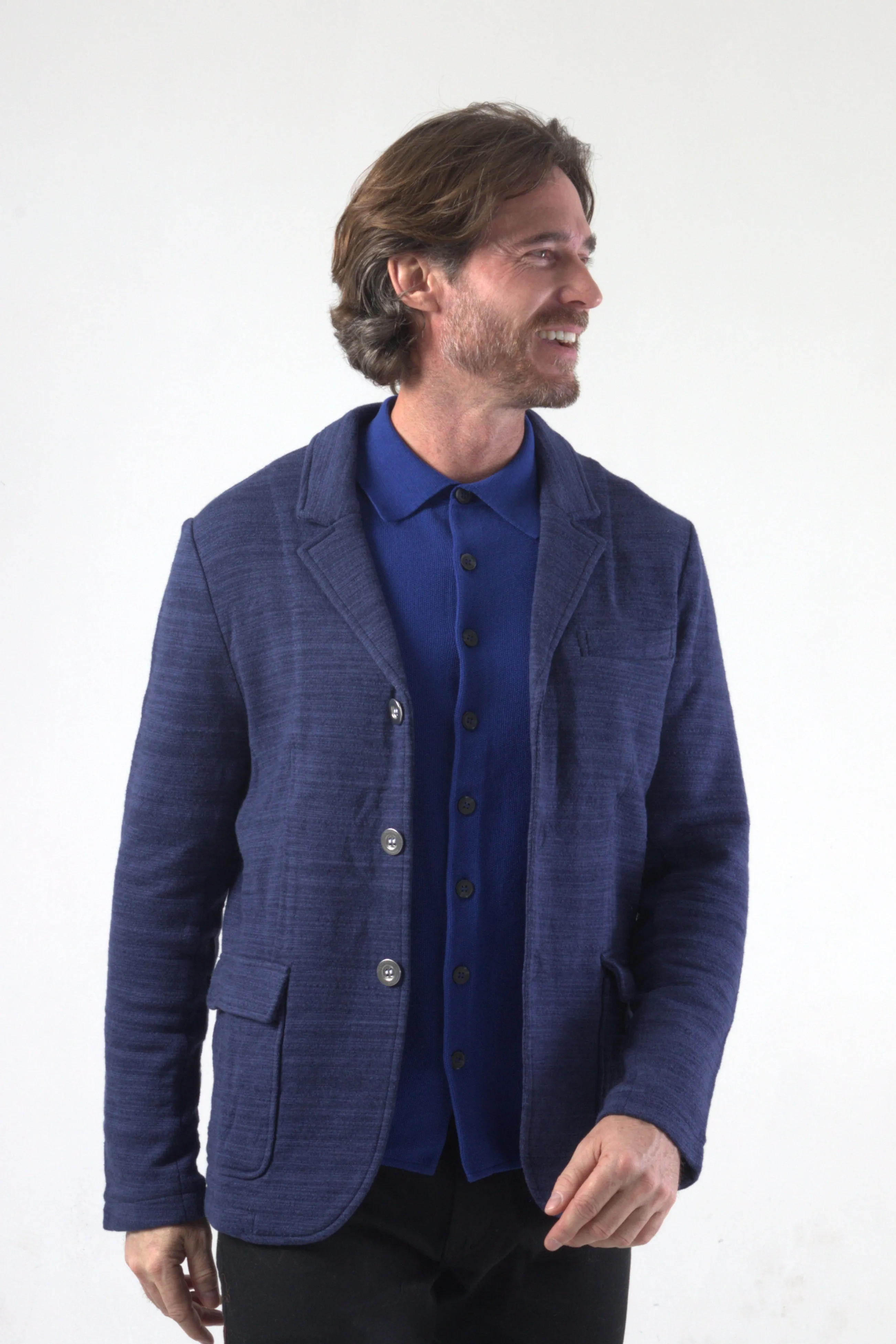 Cotton Bamboo Texture Stripe Lining Knit Blazer