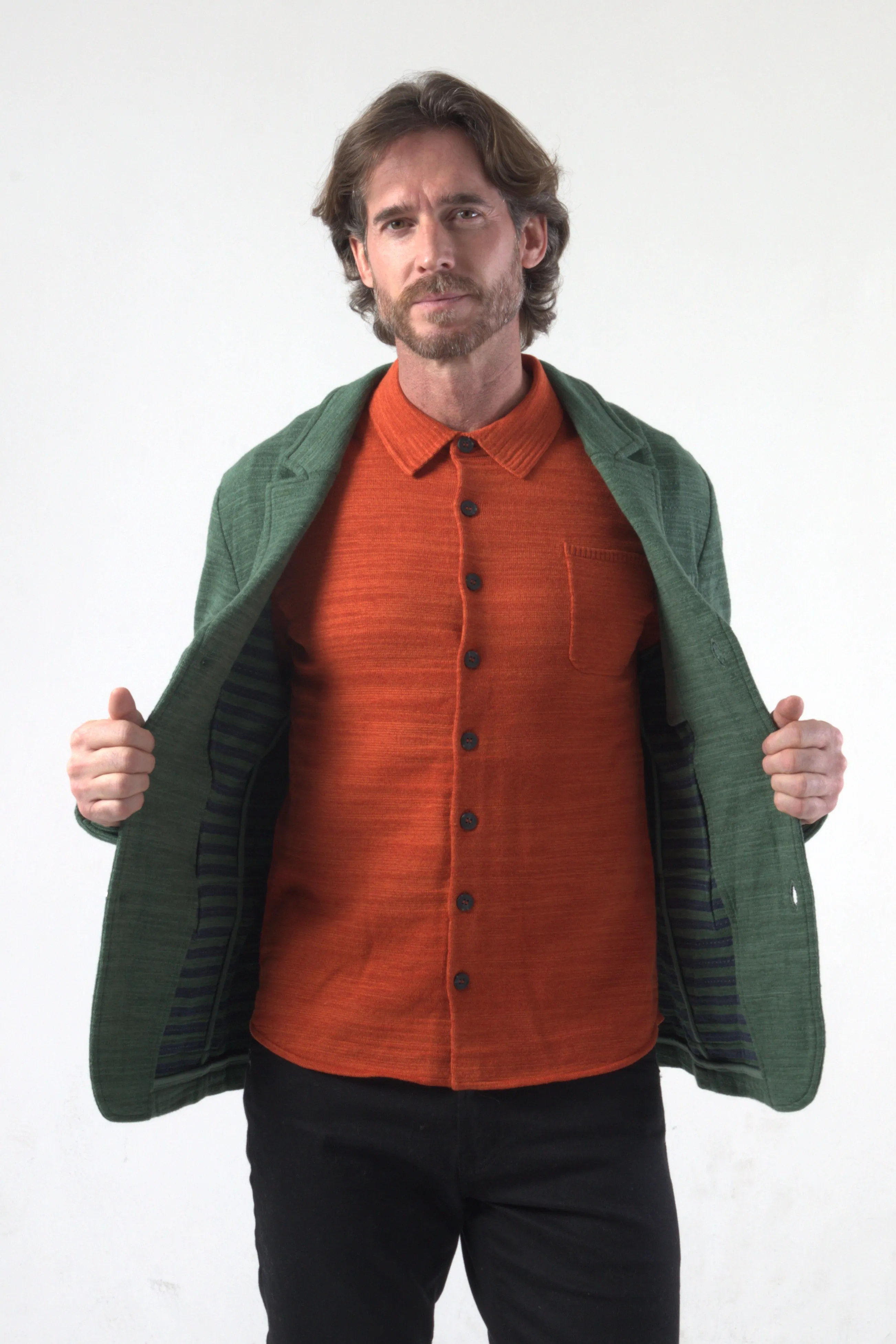 Cotton Bamboo Texture Stripe Lining Knit Blazer