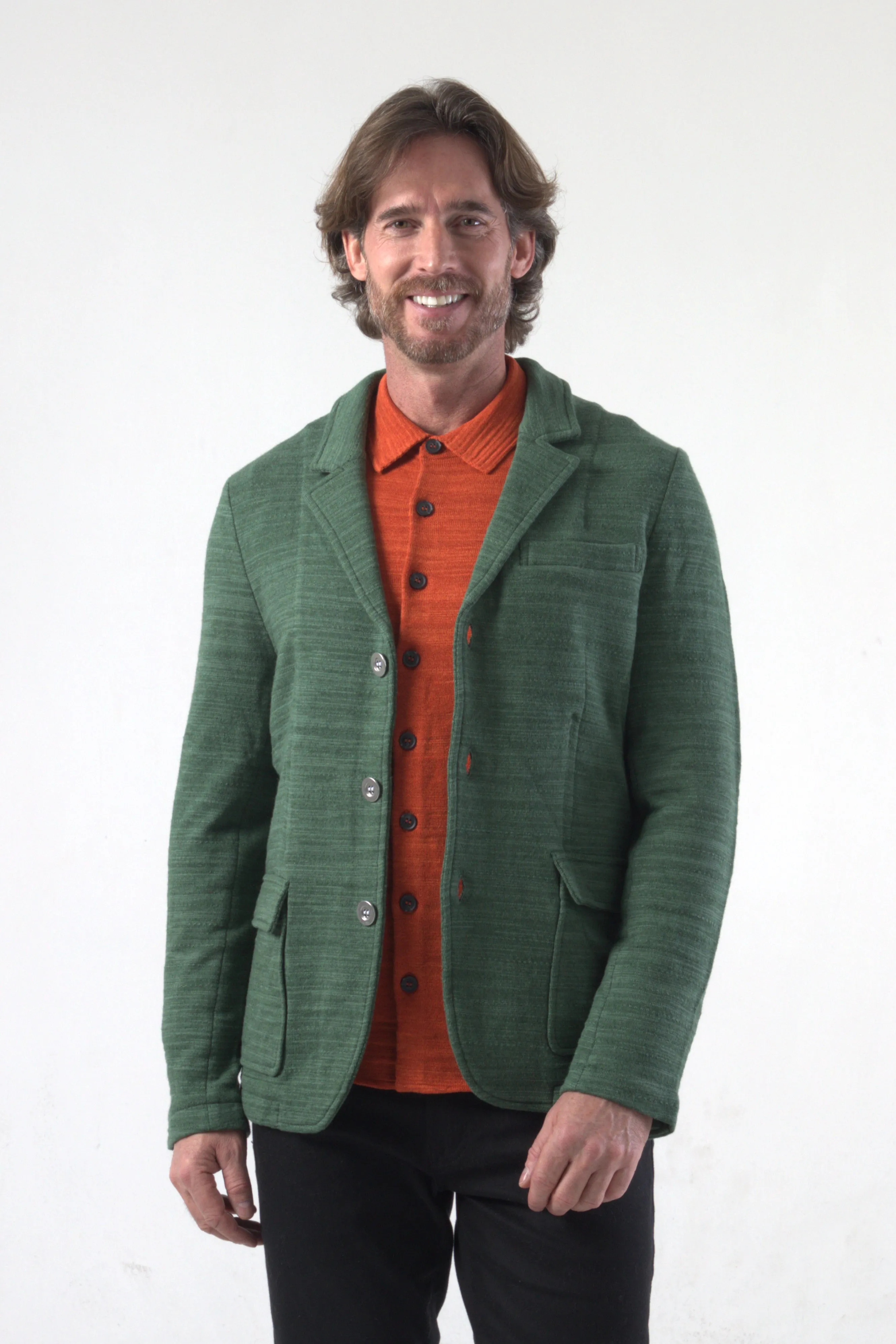 Cotton Bamboo Texture Stripe Lining Knit Blazer