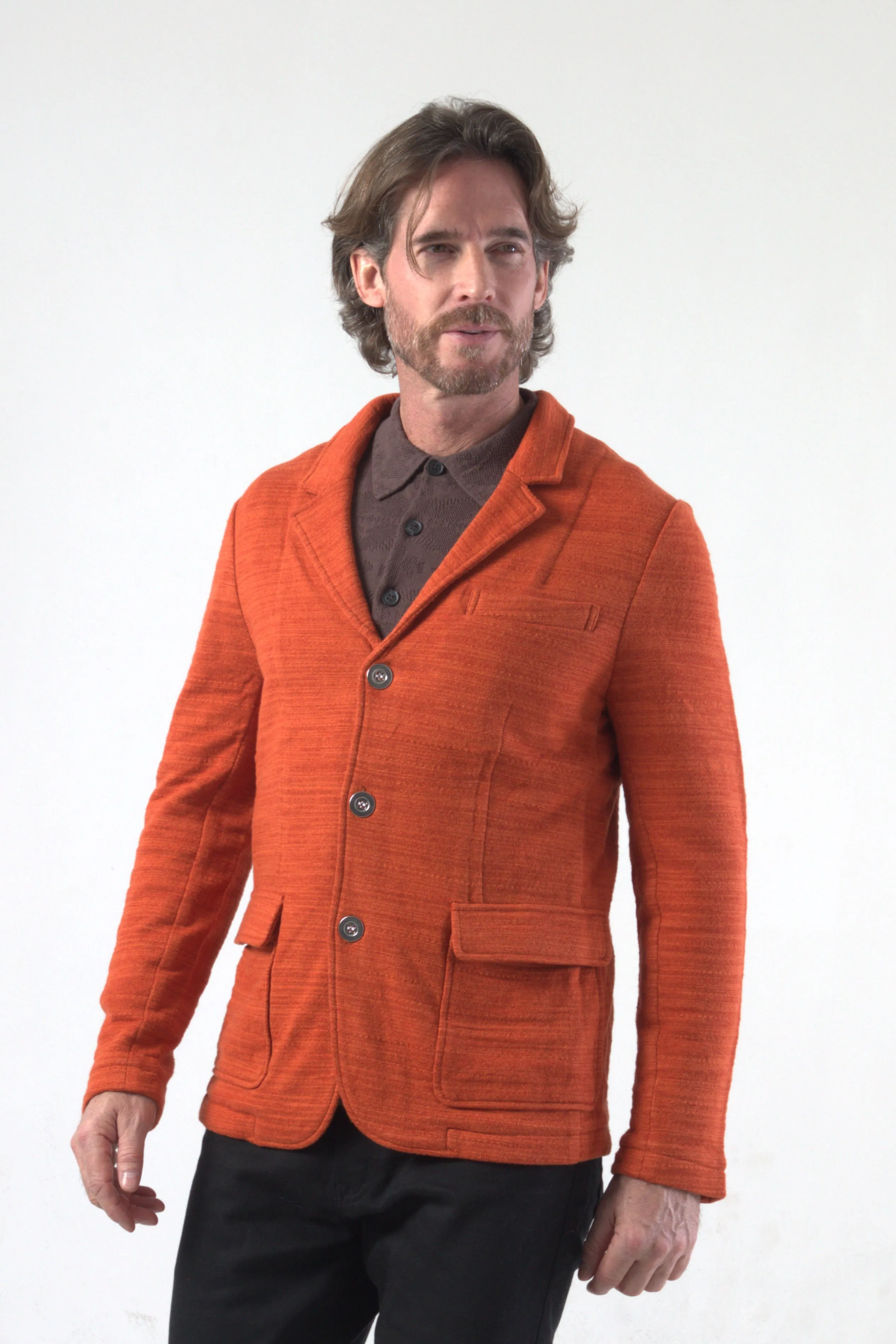 Cotton Bamboo Texture Stripe Lining Knit Blazer