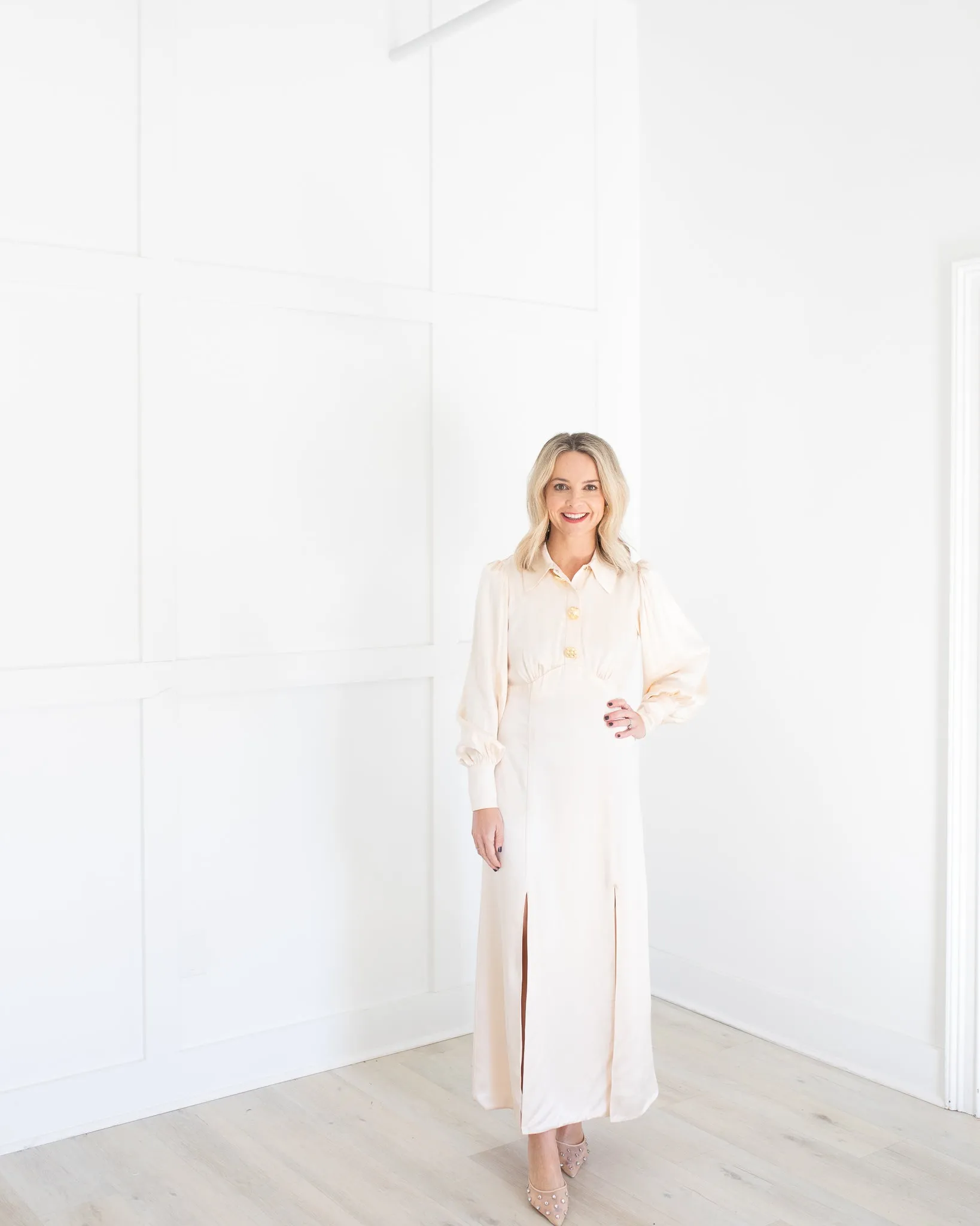 Cream Jewel Button Maxi Dress