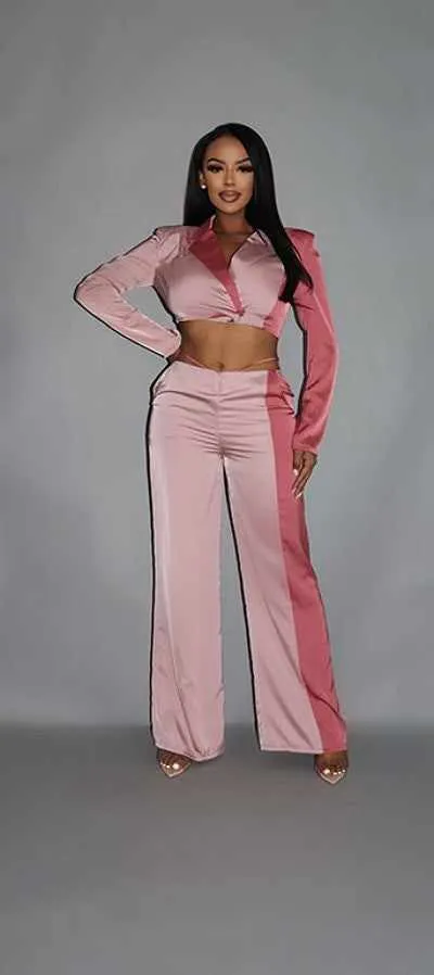 Crop Blazer With Matching Low Rise Wide Leg Pant
