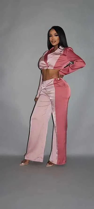 Crop Blazer With Matching Low Rise Wide Leg Pant