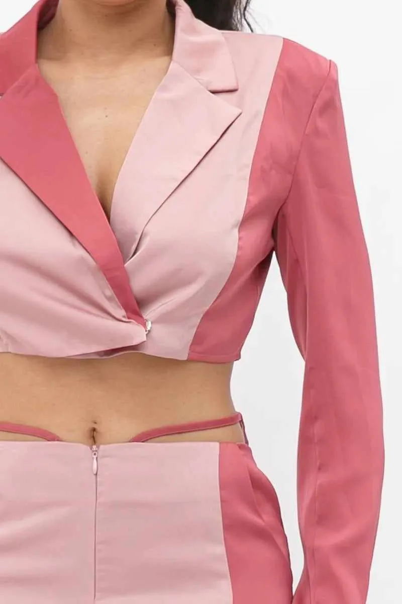 Crop Blazer With Matching Low Rise Wide Leg Pant