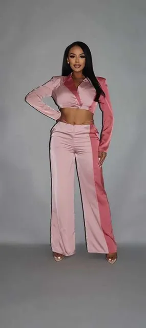Crop Blazer With Matching Low Rise Wide Leg Pant