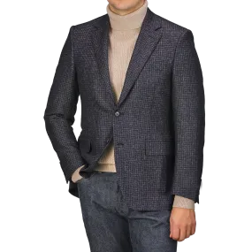 Dark Blue Checked Wool Drop 6 Blazer