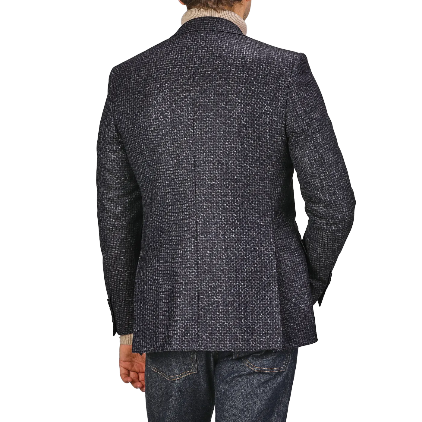 Dark Blue Checked Wool Drop 6 Blazer