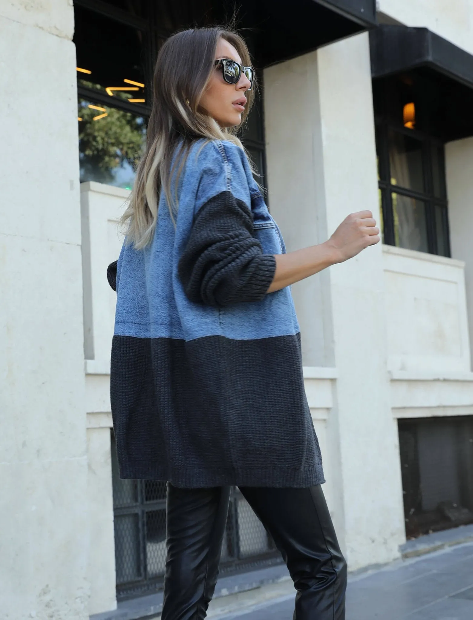 Dark Gray Knit Jean Design Cardigan