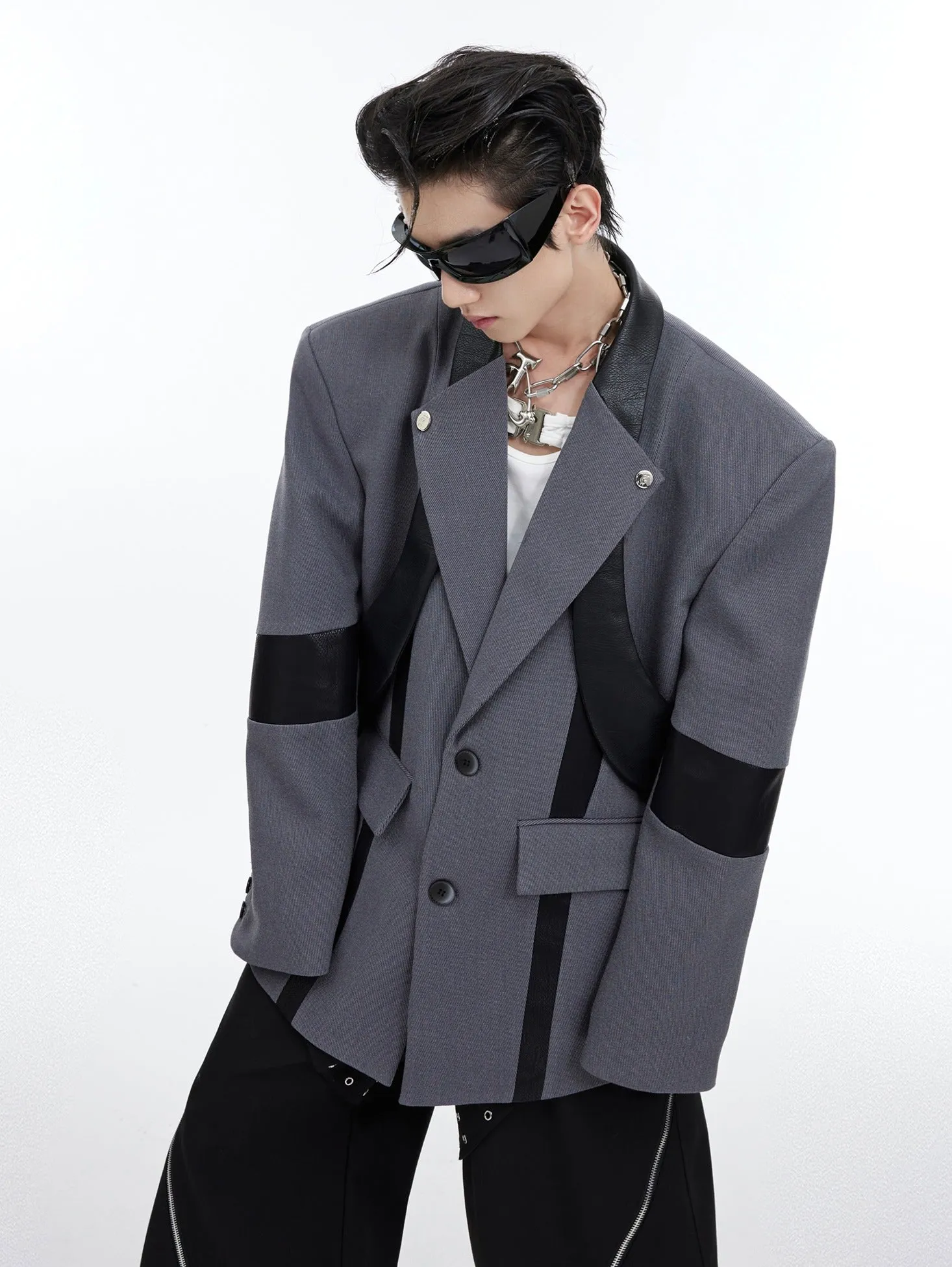 Deconstructed Shoulder-Pad Suit Jacket | Metallic Detail Blazer for Men