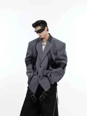 Deconstructed Shoulder-Pad Suit Jacket | Metallic Detail Blazer for Men