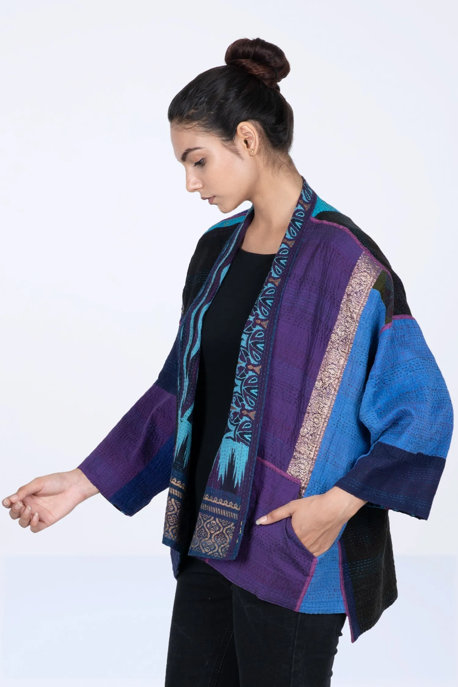 DESERT WAVES KANTHA MINI KIMONO JKT - dw2055-blu -