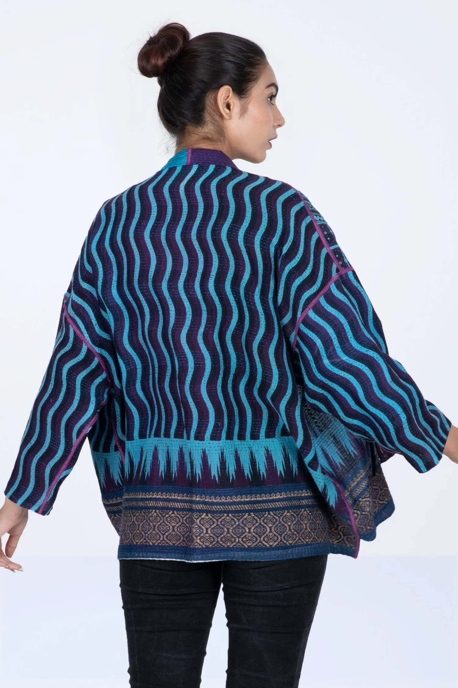 DESERT WAVES KANTHA MINI KIMONO JKT - dw2055-blu -