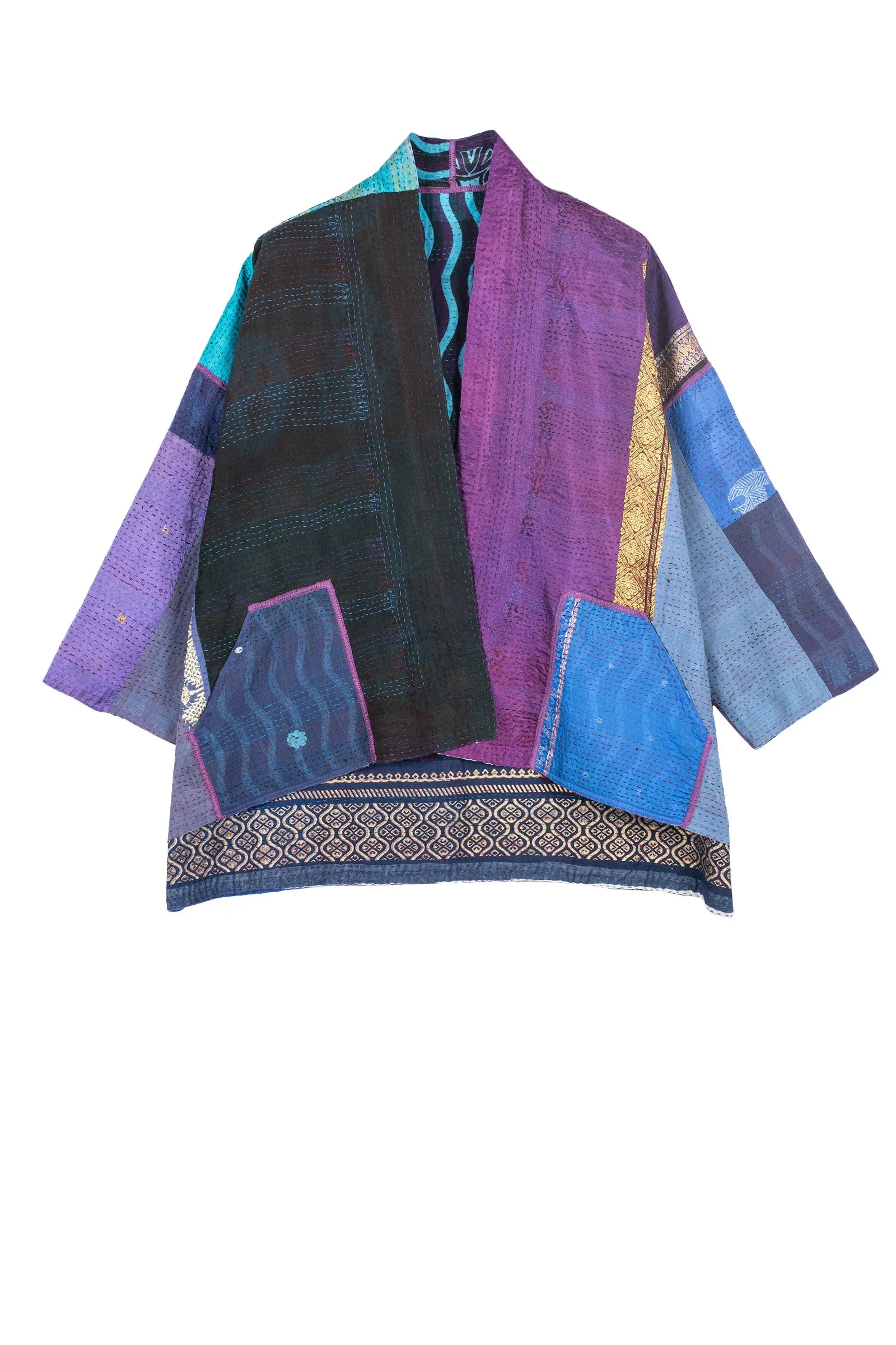 DESERT WAVES KANTHA MINI KIMONO JKT - dw2055-blu -