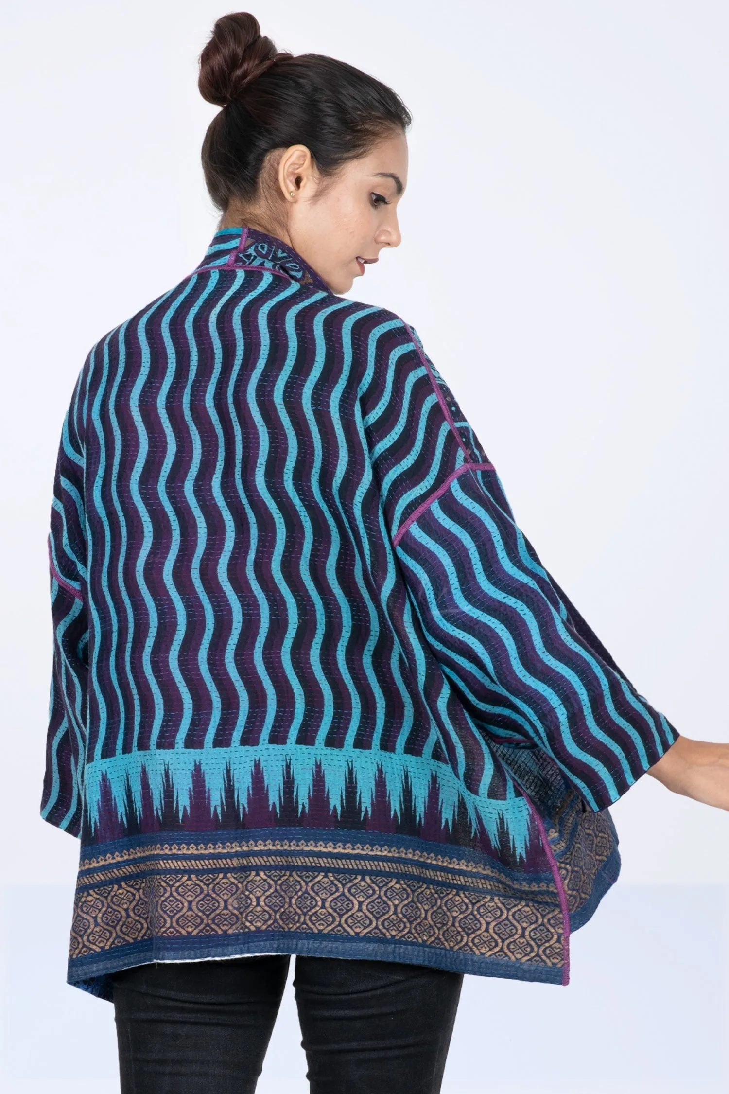 DESERT WAVES KANTHA MINI KIMONO JKT - dw2055-blu -
