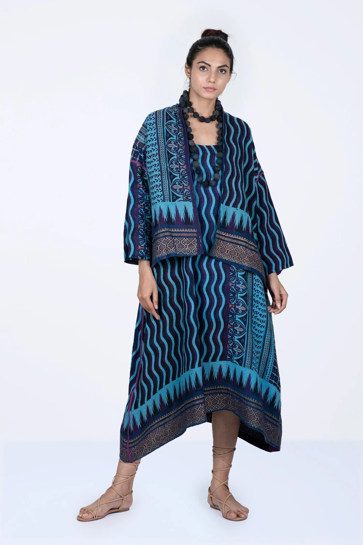 DESERT WAVES KANTHA MINI KIMONO JKT - dw2055-blu -