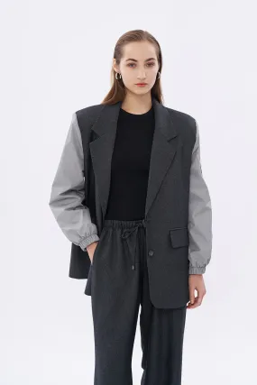 Double-breasted Blazer Jacket with Technical Fabric Sleeves Anthracite