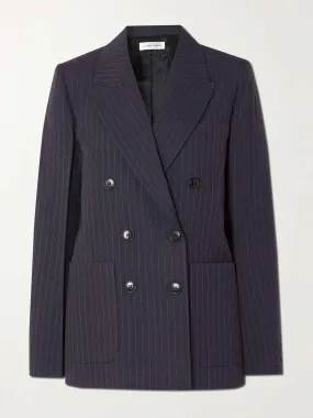 Double-breasted pinstriped woven blazer