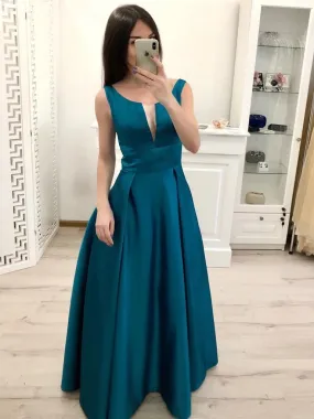 Elegant A Line Satin Long Pleated Prom, Formal, Evening, Graduation