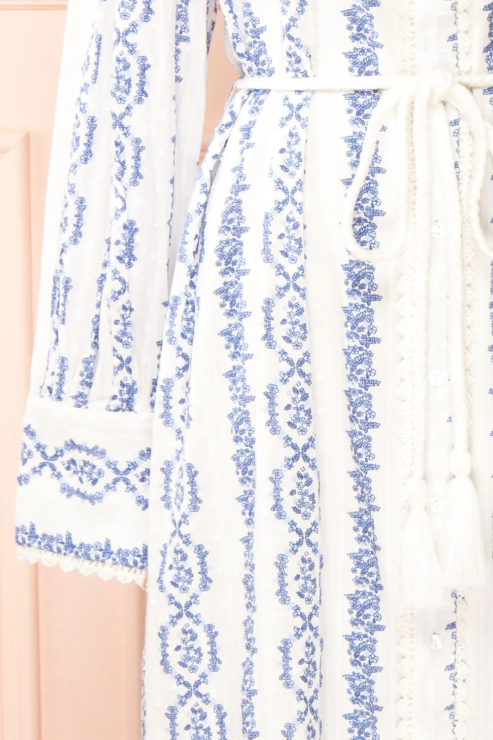 Eliris | Long Floral White Dress w/ Long Sleeves