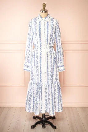 Eliris | Long Floral White Dress w/ Long Sleeves